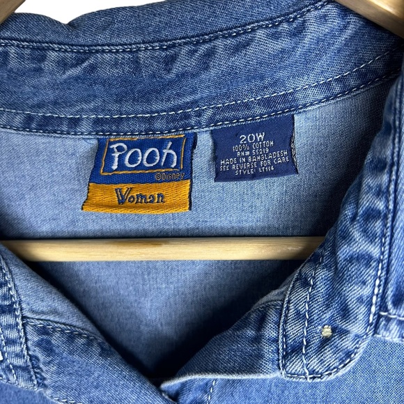 Vintage Disney Winnie The Pooh Denim Chambray Button Down Shirt Sz 20W Preowned - Picture 3 of 6
